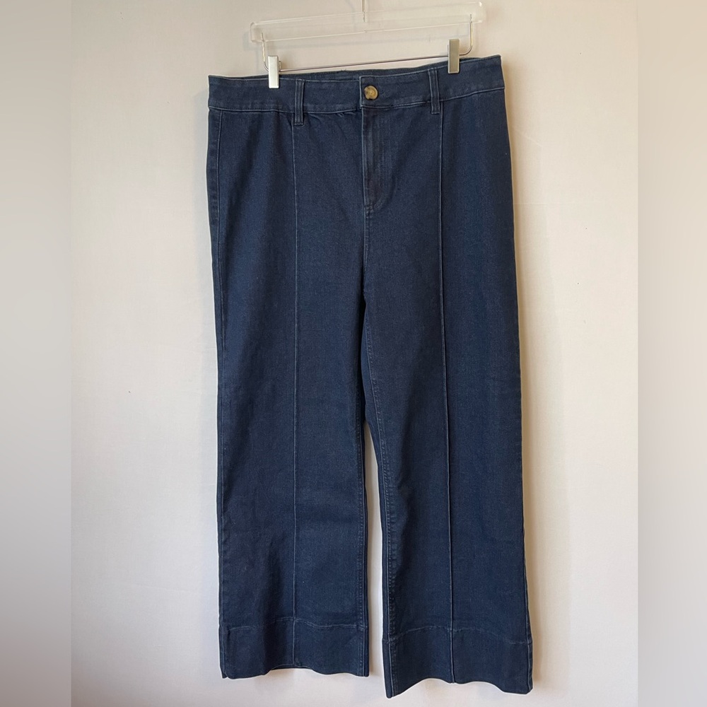 Women’s High Waisted Wide Leg‎ Front Seam Denim Pants Dark Indigo 18